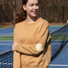 Tennis patches sweatshirt Camel - CourtLife tennis, golf, pickleball apparel, bags, and accessories for women