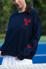 Tennis Racquets Sleeves Sweatshirt Navy - CourtLife tennis, golf, pickleball apparel, bags, and accessories for women
